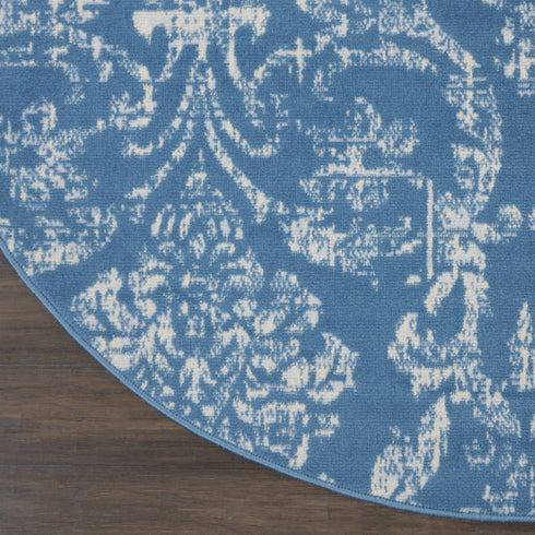 2' X 4' Blue Damask Power Loom Area Rug